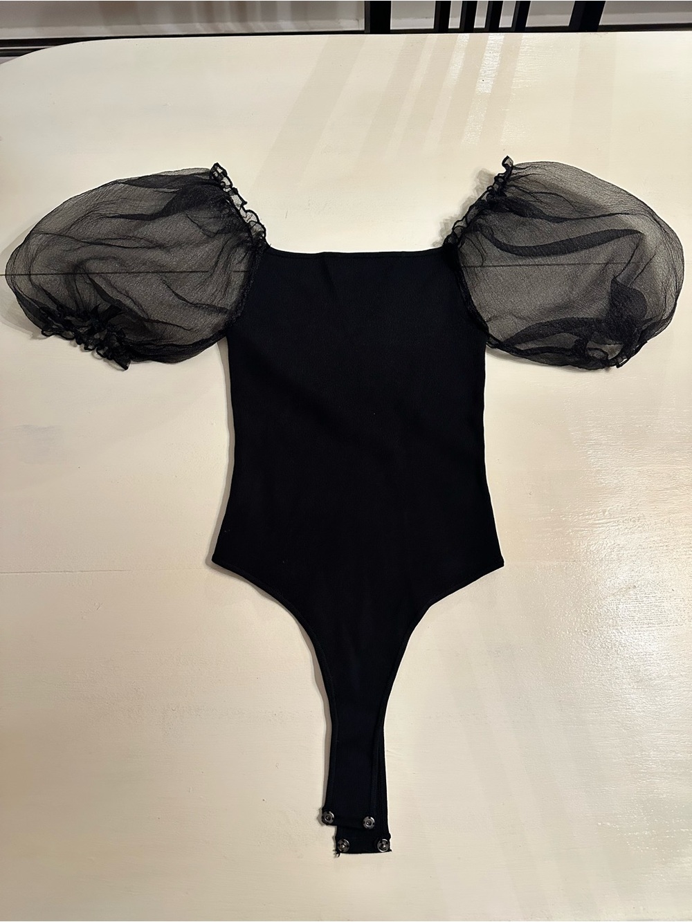 Astr the Label Black Puff-Sleeve One-Piece Bodysuit